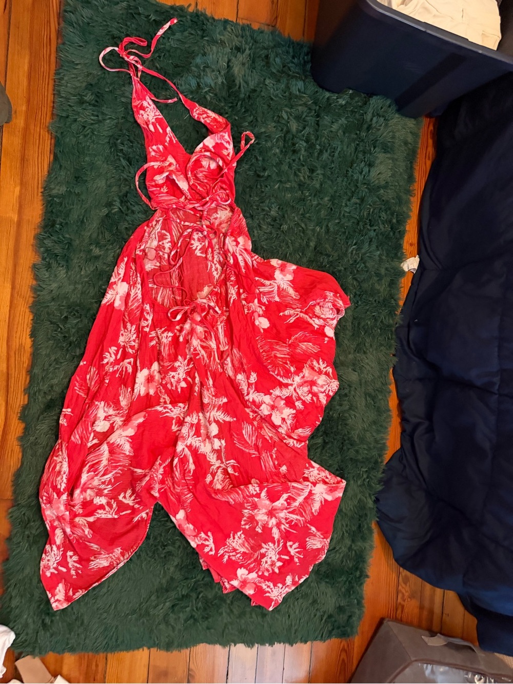 Free People Raspberry Pink Red Tropical Cutout Maxi Dress Size L - Picture 2 of 7